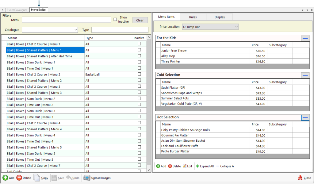 Menu Builder Screen