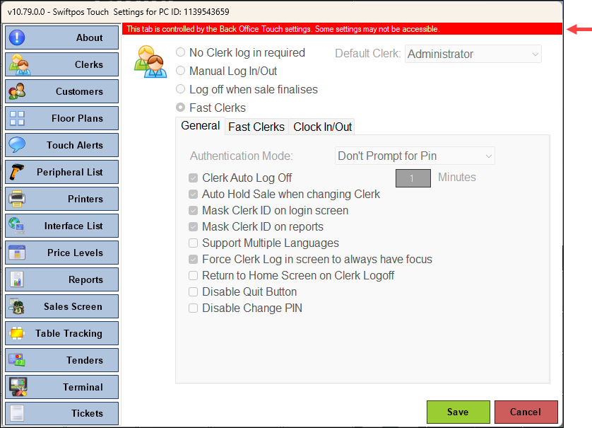 Configure Touch Settings In Back Office
