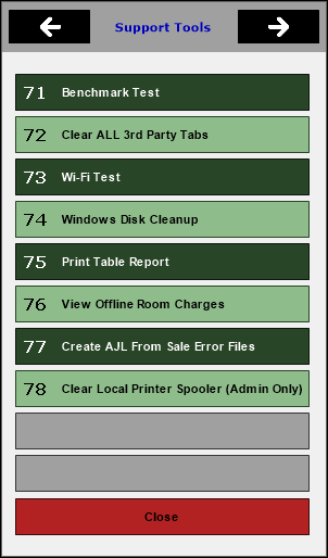 Support Tools Menu Support Tools